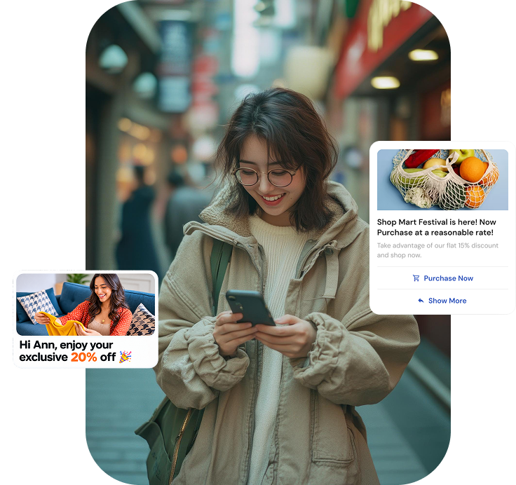 RCS message with brand logo, carousels, buttons