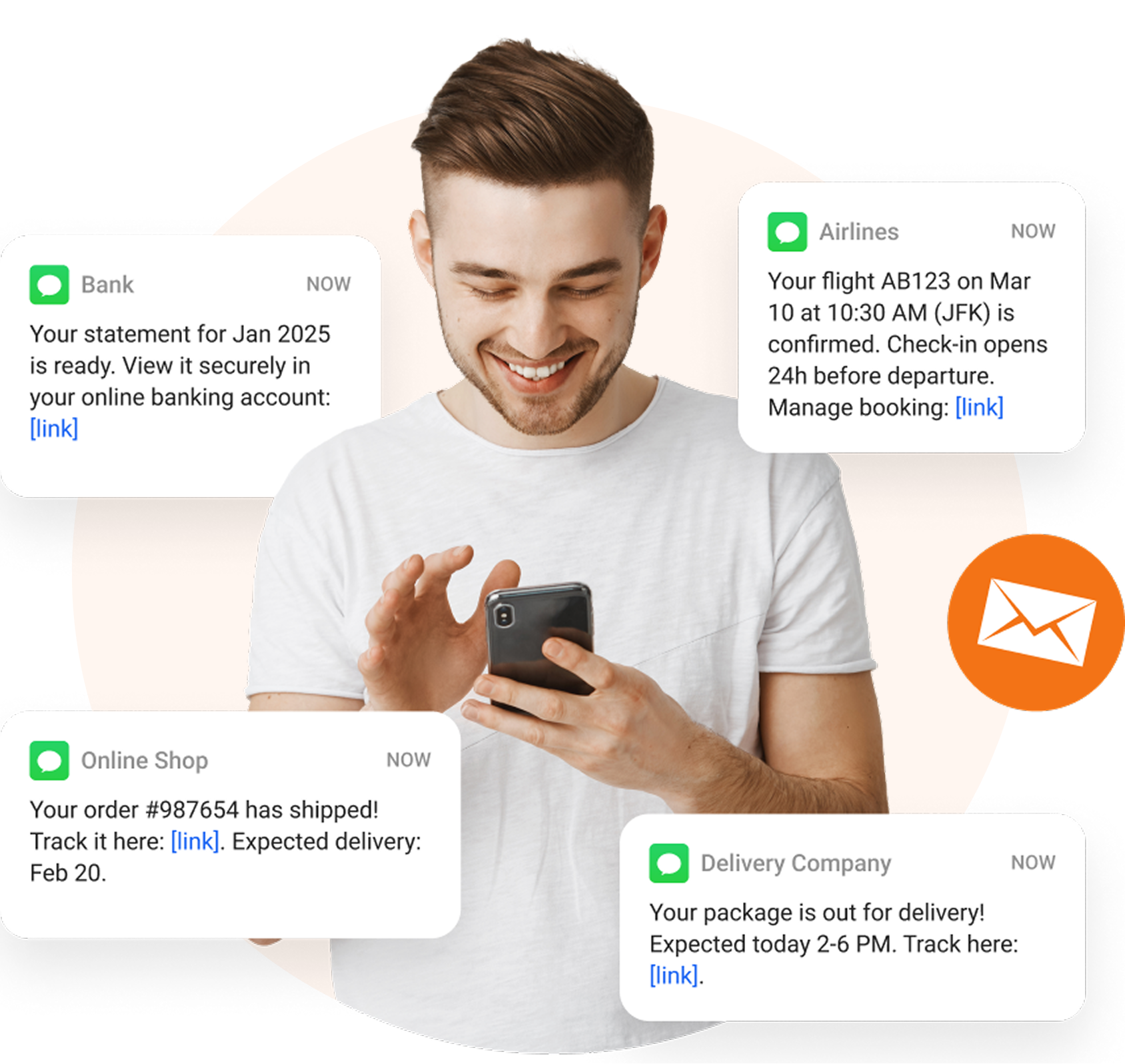 Customer reading SMS alerts and OTPs on a phone