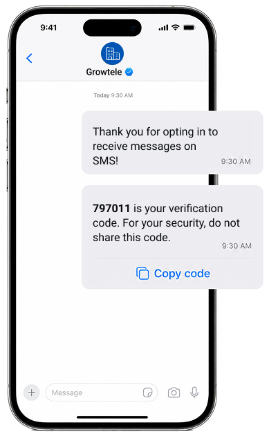 OTP verification SMS shown on a mobile phone