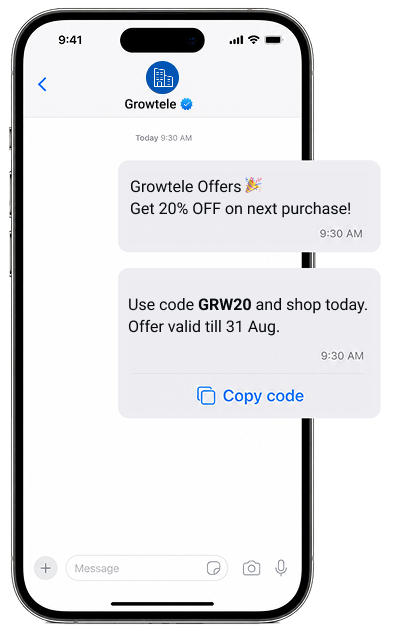 Festive offer SMS shown on a customer phone