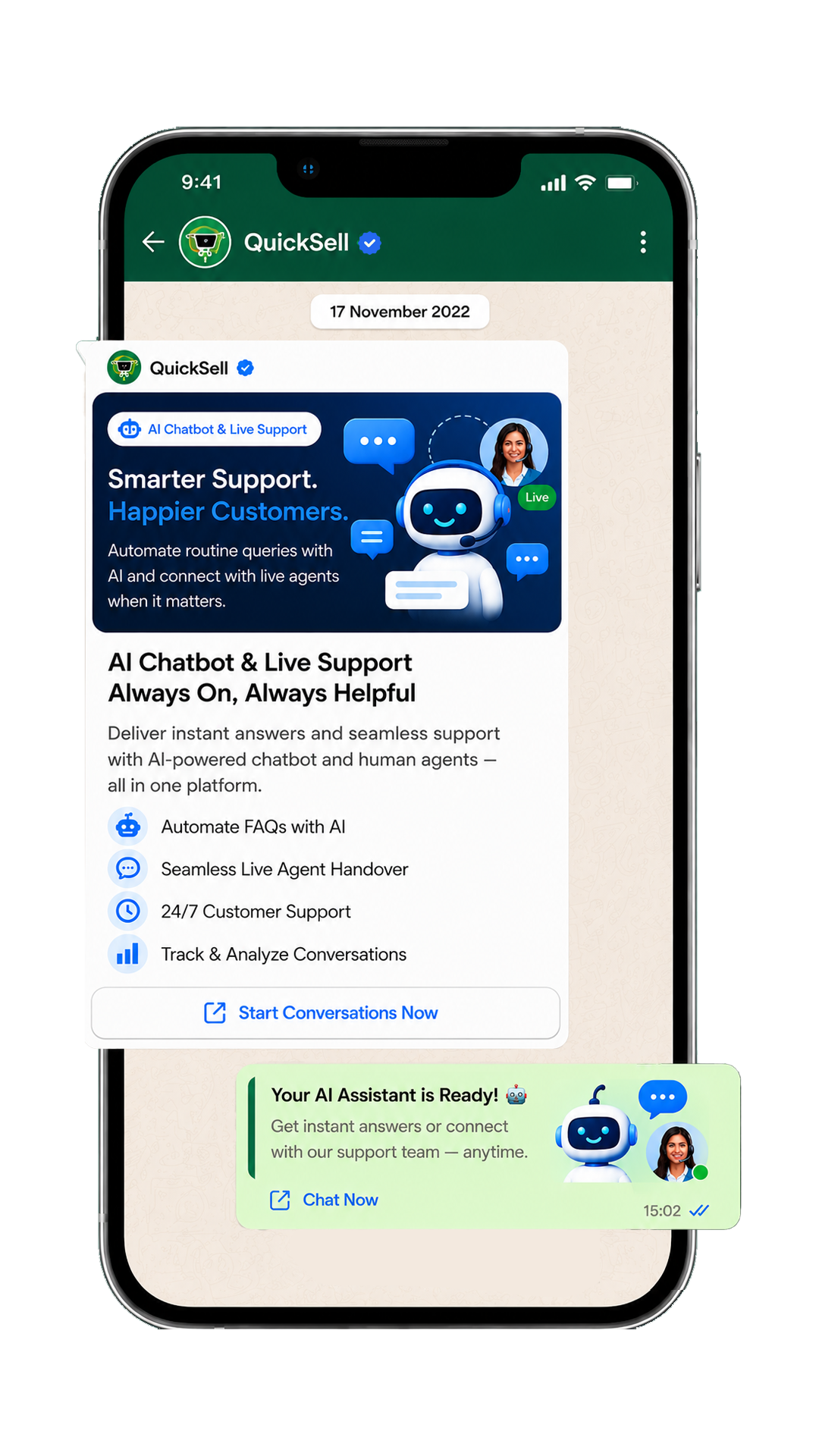 A WhatsApp chat on a phone